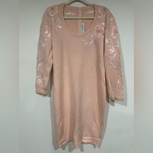 Vintage St.John Evening by Marie Gray Pink Knit Dress Beaded Embroidered Sz 10